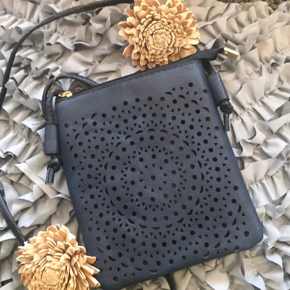 MINKY Navy Vegan Leather Mandolin Crossbody NWT